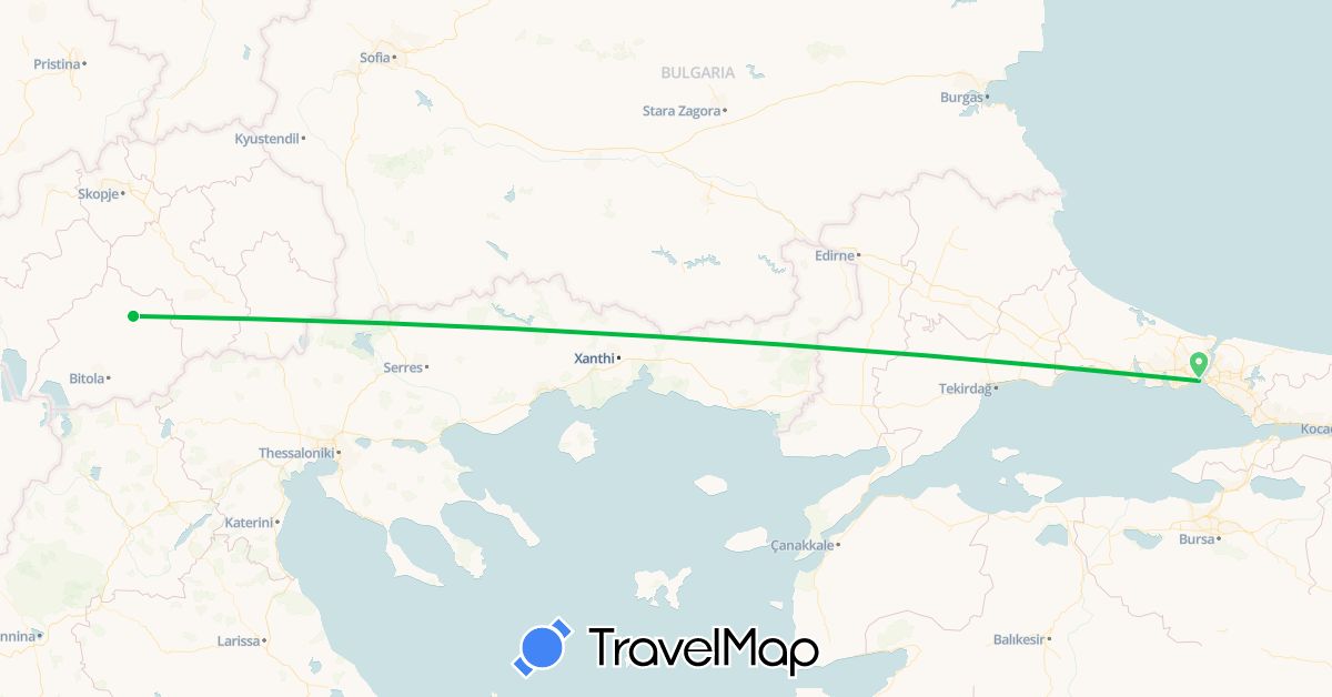 TravelMap itinerary: driving, bus in Macedonia, Turkey (Asia, Europe)